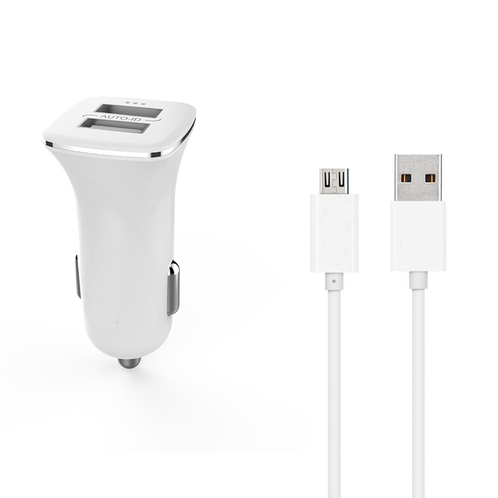 Incarcator auto, 1Tech, 5 V/2.4 A, 12 - 24 V, Alb