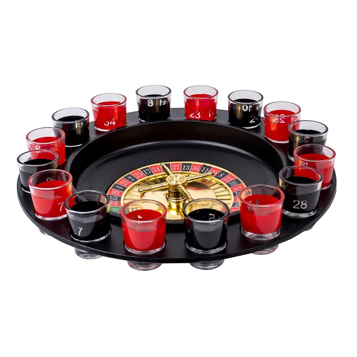Игра на рулетка с чаши за шотове SYNO, 16 бр., червено/черно