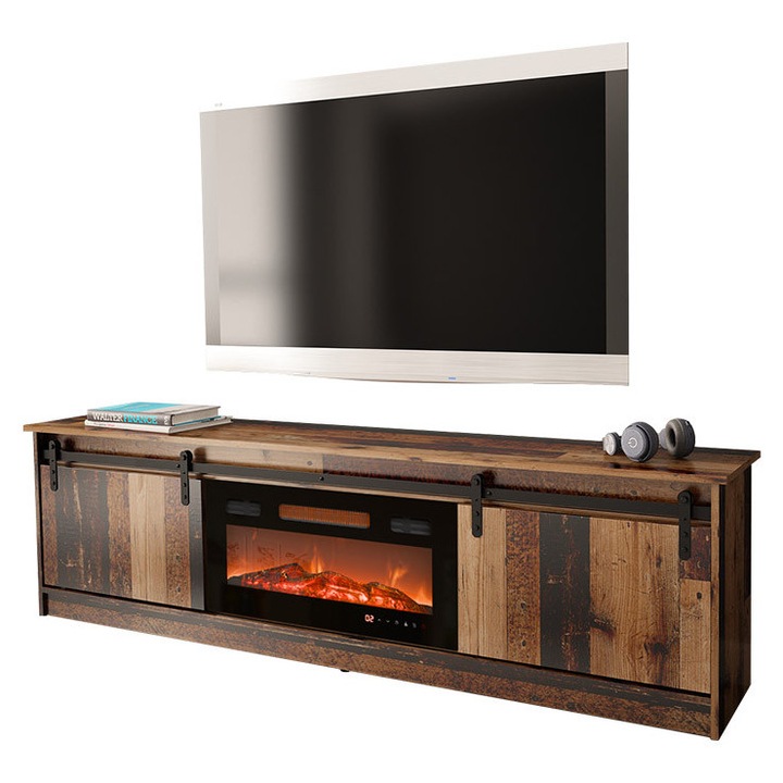 Comoda TV cu semineu Sarinero, MIRJAN24, old wood, 200x57x35 cm