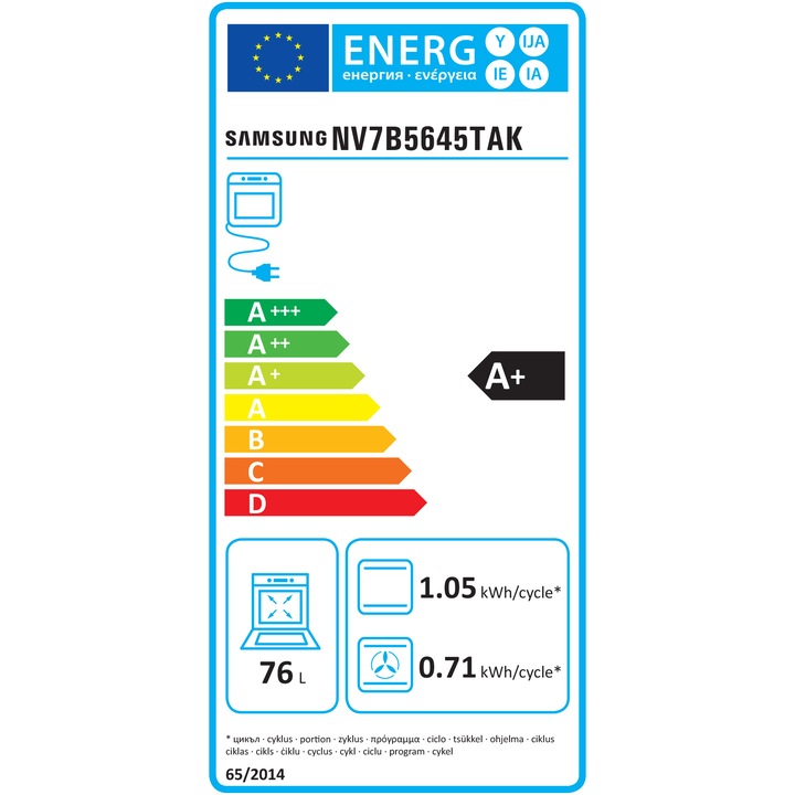 Cuptor incorporabil Bespoke Samsung NV7B5645TAK/U2, Electric, 76 l, Dual Cook, Natural Steam, Display touch, Clasa A+, Negru