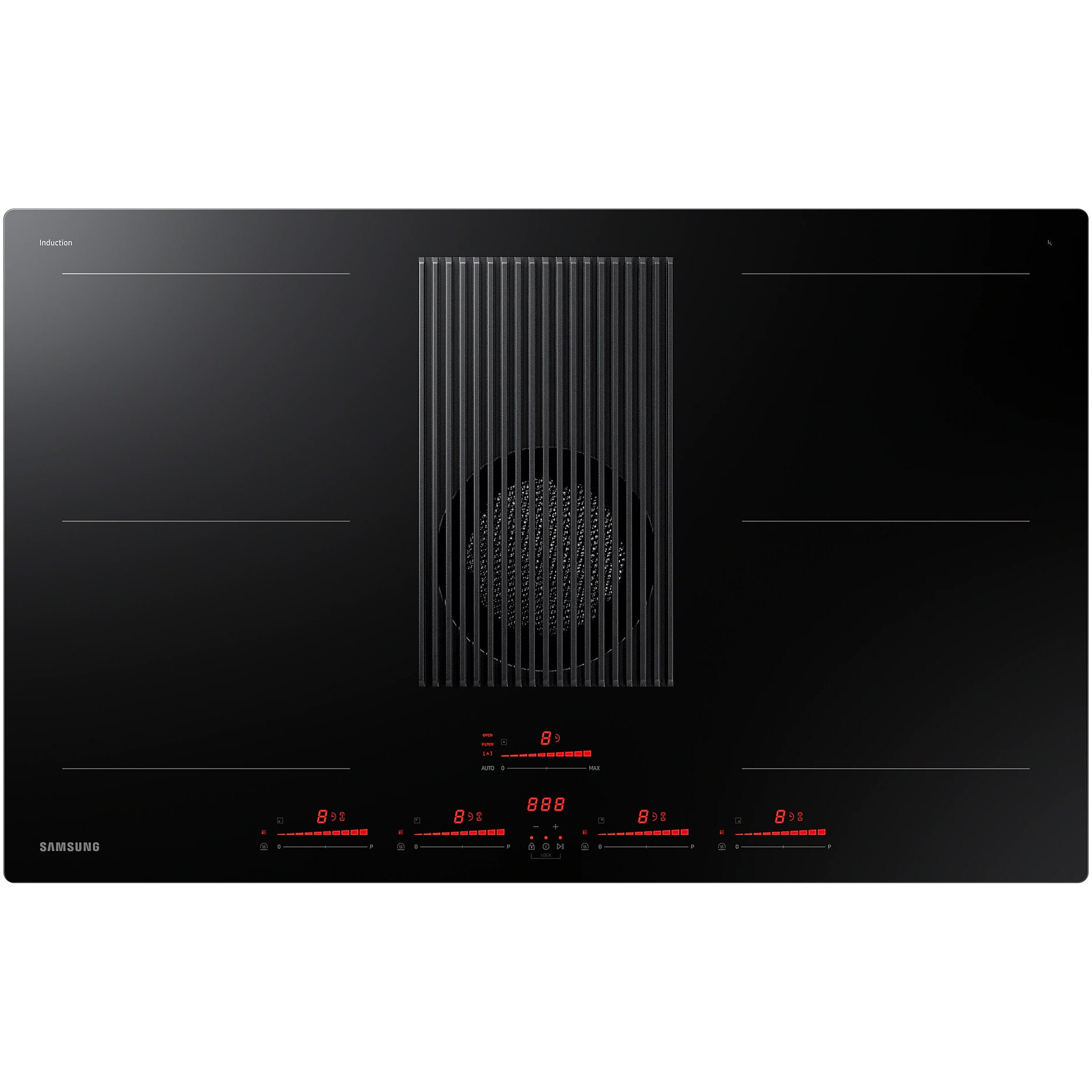 Plita incorporabila Infinite line Samsung NZ84T9747VK/UR, Inductie, Dual Flex Zone, Hota integrata, 575 mc/h, Clasa A+, 83 cm, Negru