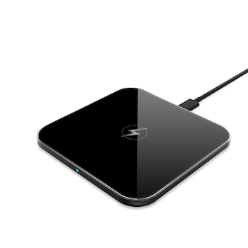 Incarcator Wireless Fast Charger Qeno® All Good, Incarcare Rapida 15W, Invelis Din Aluminiu Si Sticla 2.5D, Compatibil Iphone, Samsung, Android Si Dispozitivele Care Indeplinesc Functia QI, Multiple Functii De Protectie, Negru