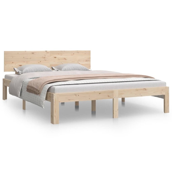 Cadru de pat, pentru Dormitor, 140x190 cm, lemn masiv de pin - FurnitureRomania - 195,5 x 143,5 x 69,5 cm PRO7548018