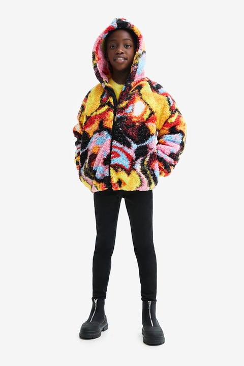 DESIGUAL, Geaca cu gluga si imprimeu abstract, Multicolor