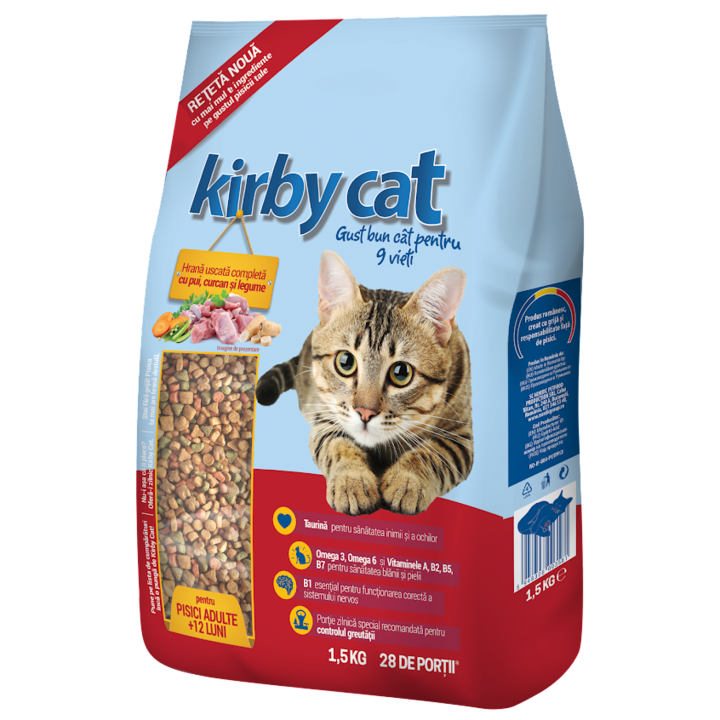 Hrana uscata pentru pisici Kirby, Pui, Curcan & Legume, 1.5 Kg