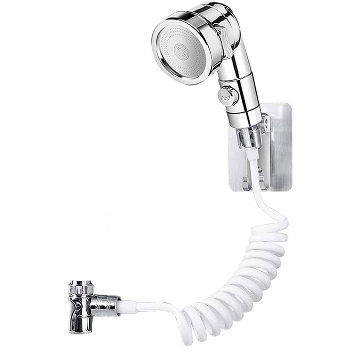 Extensie tip dus cu para pentru robinetul de Chiuveta Gadgetry, Suport de perete, Furtun flexibil, Aerator pentru Robinet