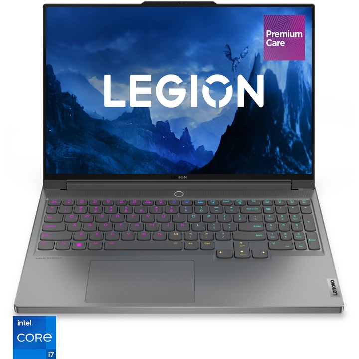 Laptop Gaming Lenovo Legion 7 16IAX7 cu procesor Intel® Core™ i7-12800HX pana la 4.80 GHz, 16", WQXGA, IPS, 16GB, 1TB SSD, NVIDIA GeForce RTX 3070 Ti 8GB, No OS, Storm Grey, 3y on-site Premium Care