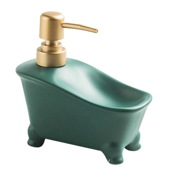 Szappan adagoló kerámia kád formájú, zöld, 350 ml
