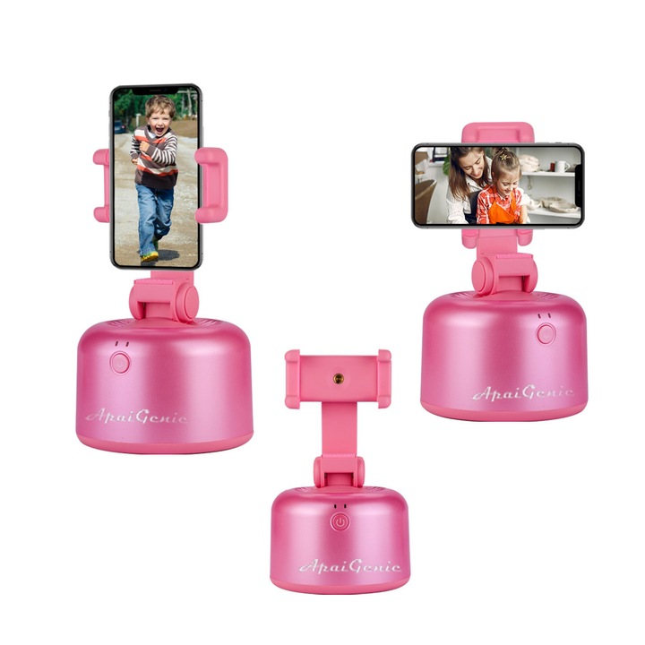 APAI Genie okos Selfie bot 360°-os forgatással, támogatja az automatikus arc- és tárgykövetést, Rózsaszín