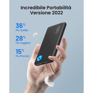 Power Bank 10000mAh Ultra Power 10 – Ricarica Rapida 66W, 3 Porte (2 USB-A + 1 USB-C), Impermeabile Con Display LED