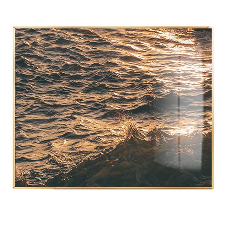 Dollcini,3D-s Tenger festmény, üvegkeret Art dinamikus dekoráció, Pihentető Toy Desktop Home Office, arany