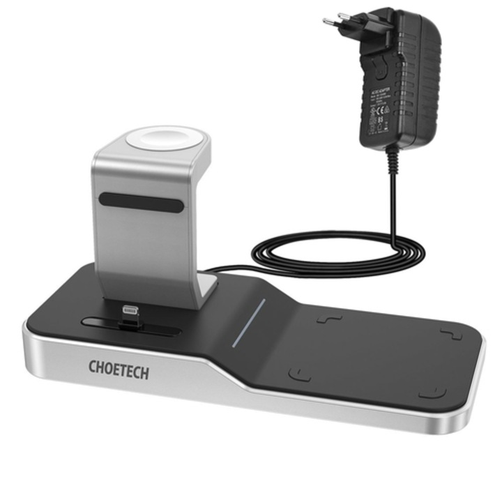 Incarcator wireless, Choetech, T316, Negru, Qi 10W, 4 in 1, Pentru smartphone si AppleWatch/AirPods, Certificare MFI