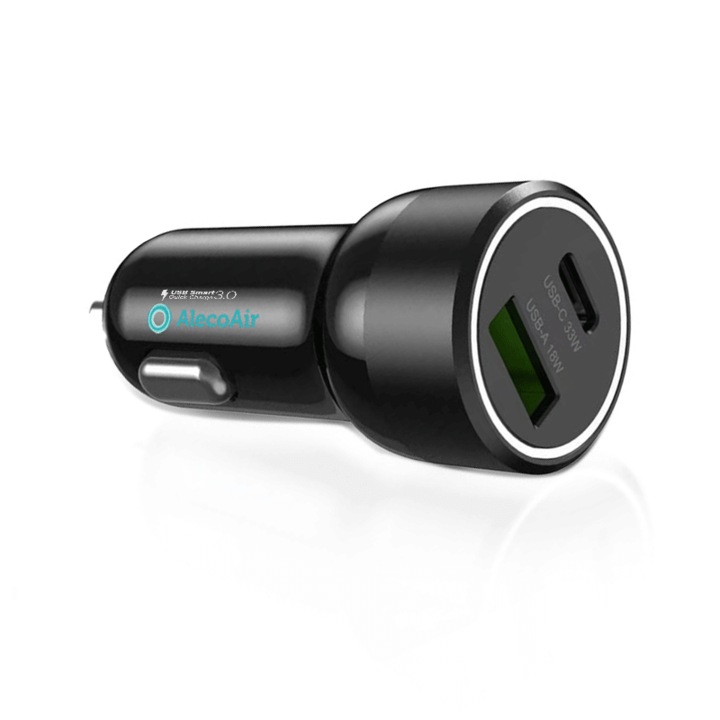 Autós töltő 2 porttal, A típus + C típus AlecoAir G20-CC2S, gyorstöltő