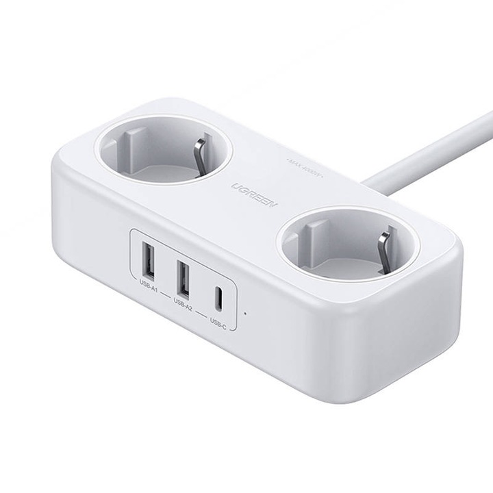 Priza alimentare UGREEN DigiNest CD280, USB-C, 2x USB, 30W, Alb