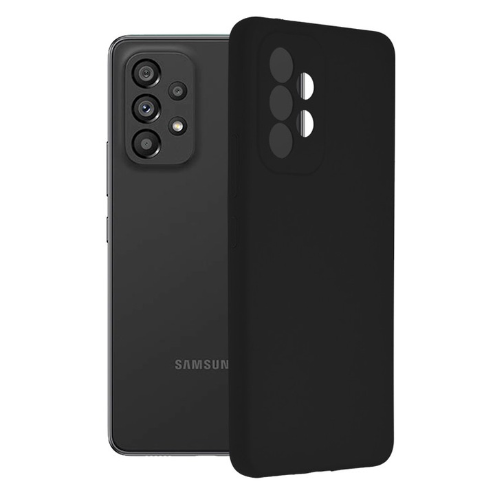 Защитен калъф с двойна структура AZIAO за Samsung Galaxy A53 5G, фина вътрешност от микрофибър против надраскване и незалепваща силиконова външна част с абсорбция на удари, титаниево черно