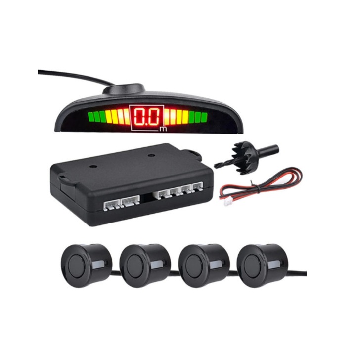 Parkolásérzékelők VvvElectronics® LED kijelzővel, 4 érzékelő fekete