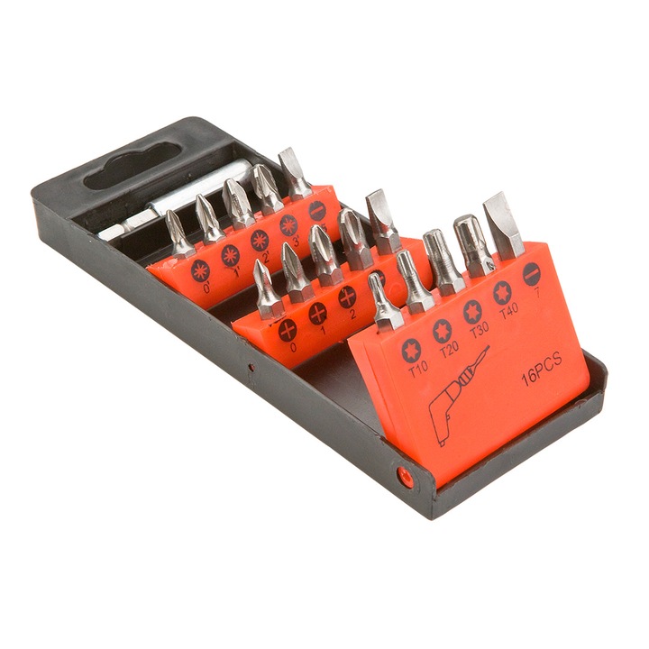 Set de 16 biti de surubelnita, Topex, Lungime 25mm, Portocaliu/Argintiu