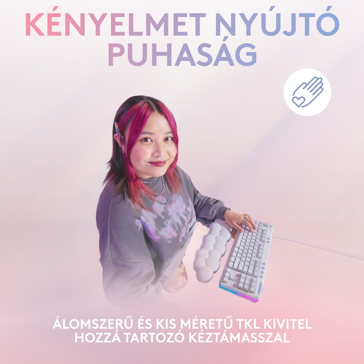 Logitech G713 Gamer billentyűzet, Tactile kapcsolók, Fehér