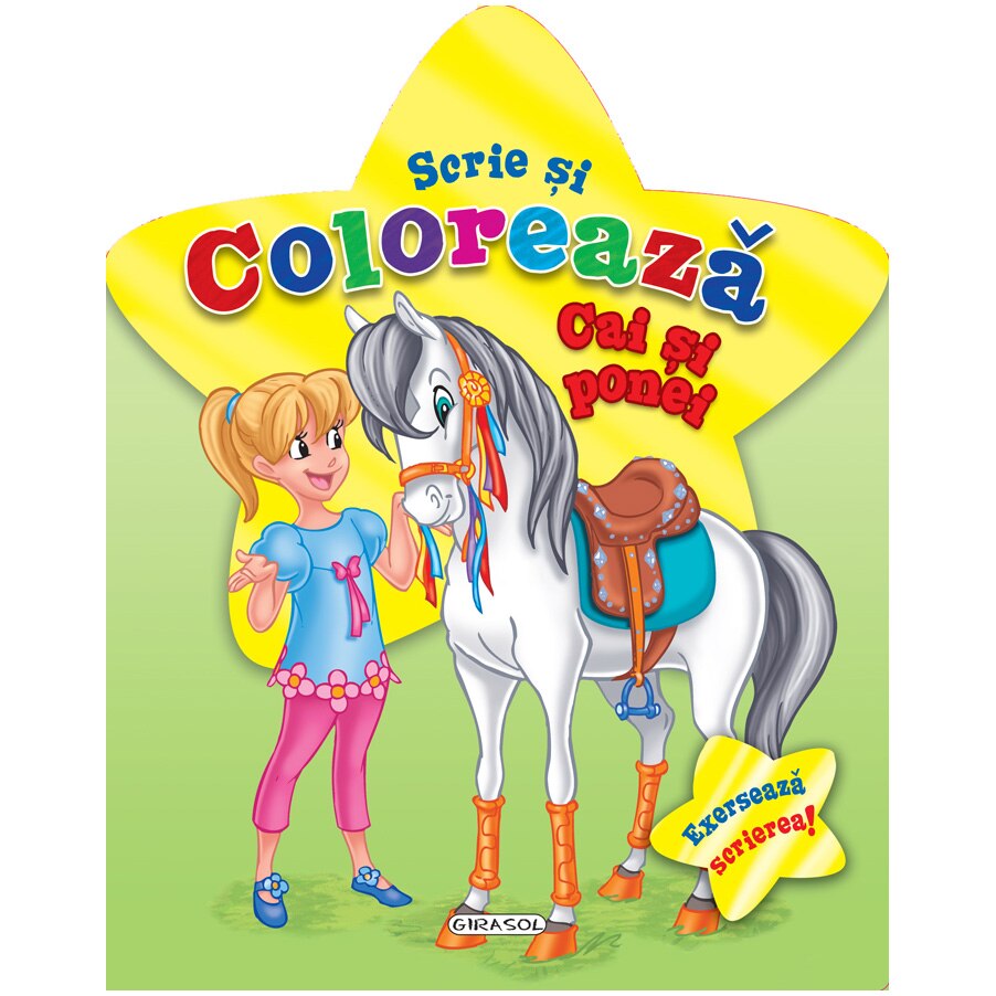 Scrie si coloreaza cai si ponei - verde