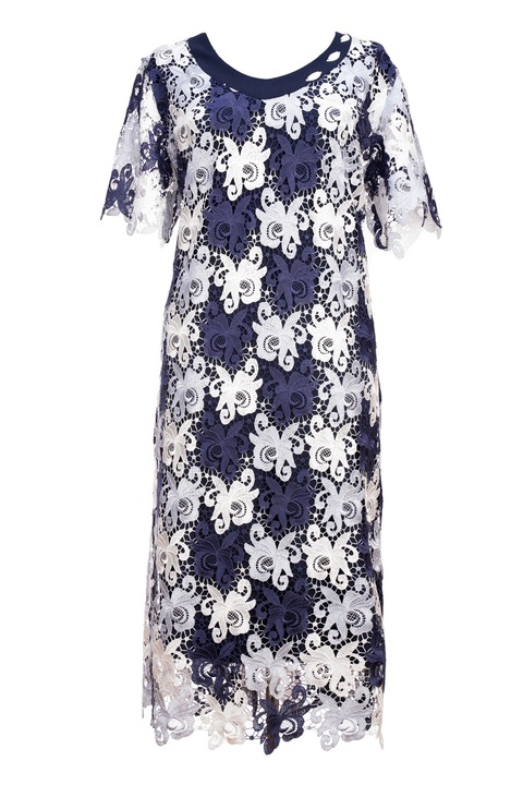 Rochie dama, din dantela 5, Alb/Bleumarin