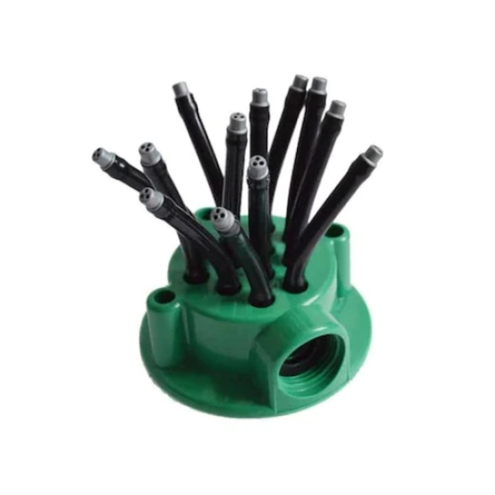 Aspersor multifunctional pentru gradina SYNO, 12 furtunuri flexibile semi-ajustabile, 360 grade, verde