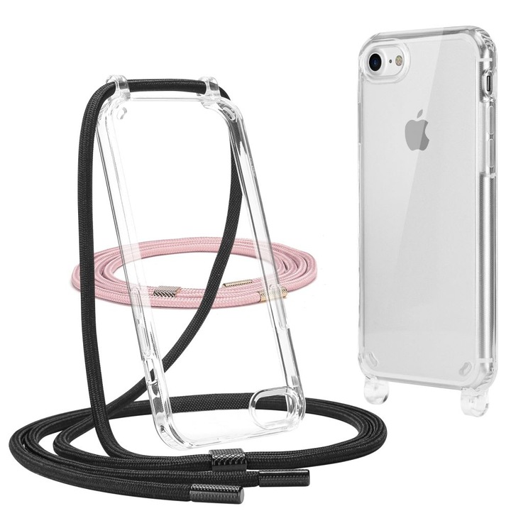 TECH-PROTECT flexair tok pánttal, iPhone 7 / 8 / SE 2020 / 2022 telefonhoz, fekete/rózsaszín