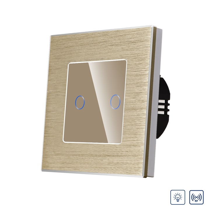 Luxion Dupla Fényerőszabályzó RF433 Érintőkapcsoló, Kristályüveg, Alumínium keret, Arany