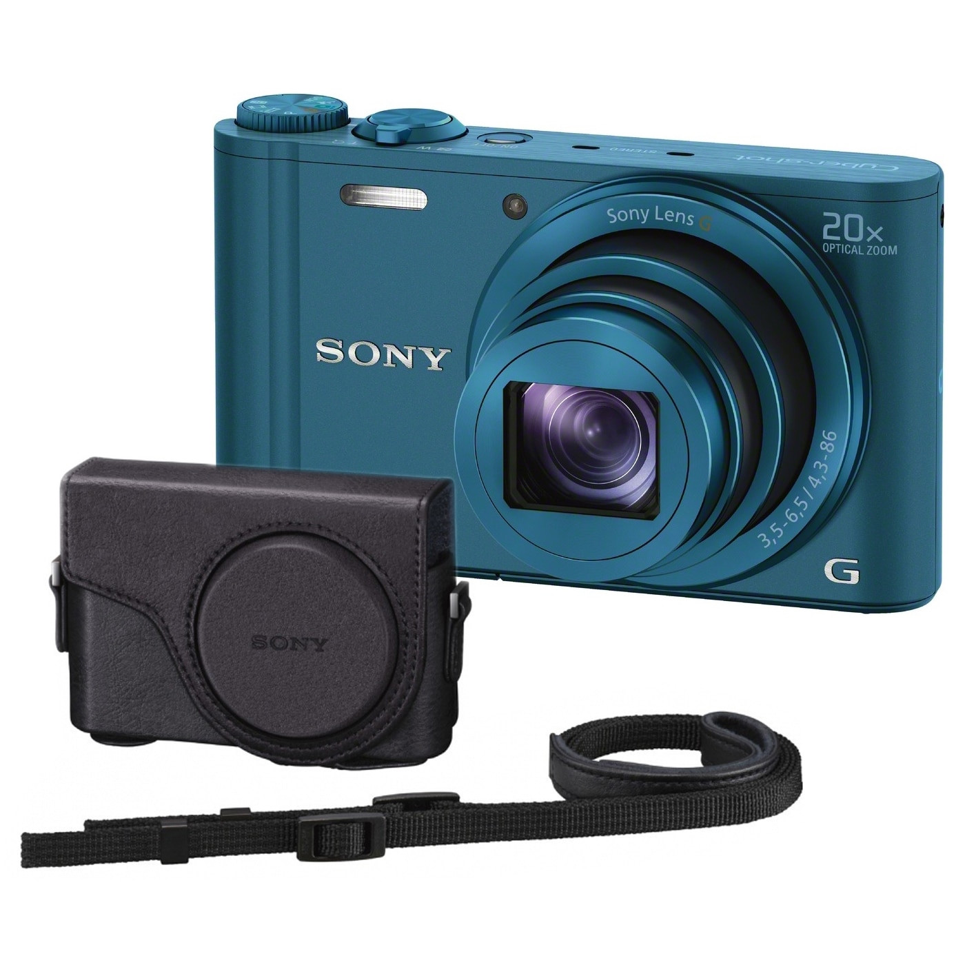 Aparat foto digital Sony DSC-WX300, 18MP, Wi-Fi, Blue + Husa - eMAG.ro