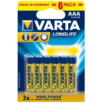 Baterii Alcaline VARTA Longlife Extra AAA, 6 buc Baterii Alcaline VARTA Longlife Extra AAA, 6 buc