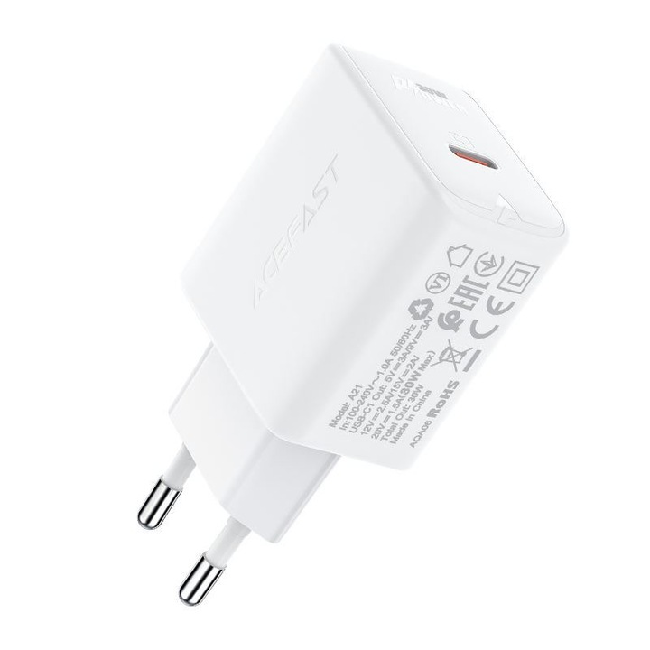 ACEFAST A21 hálózati töltő 1xUSB-C, PD30W fehér (A21 white)