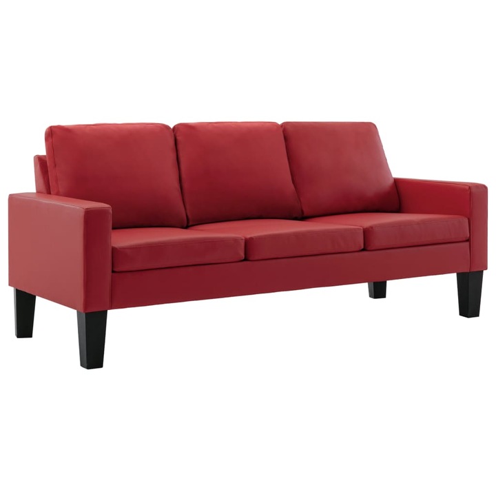 Set 2 canapele si fotoliu, Piele ecologica/Lemn, 130/184 x 76 x 82.5 cm, Rosu