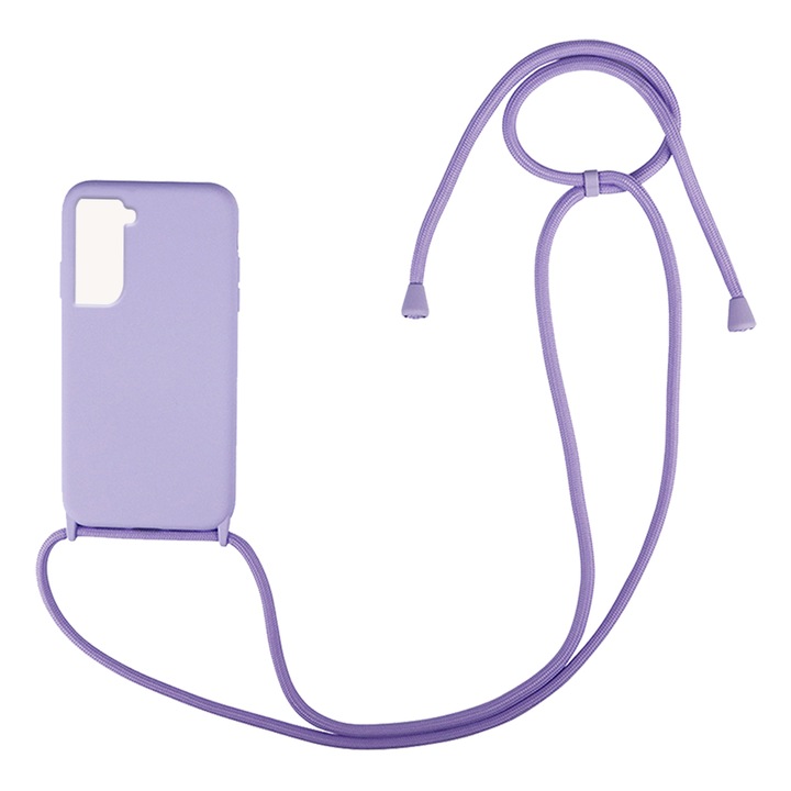 Husa din silicon + snur My Colors, Compatibila cu Samsung Galaxy S21 FE, Mov deschis