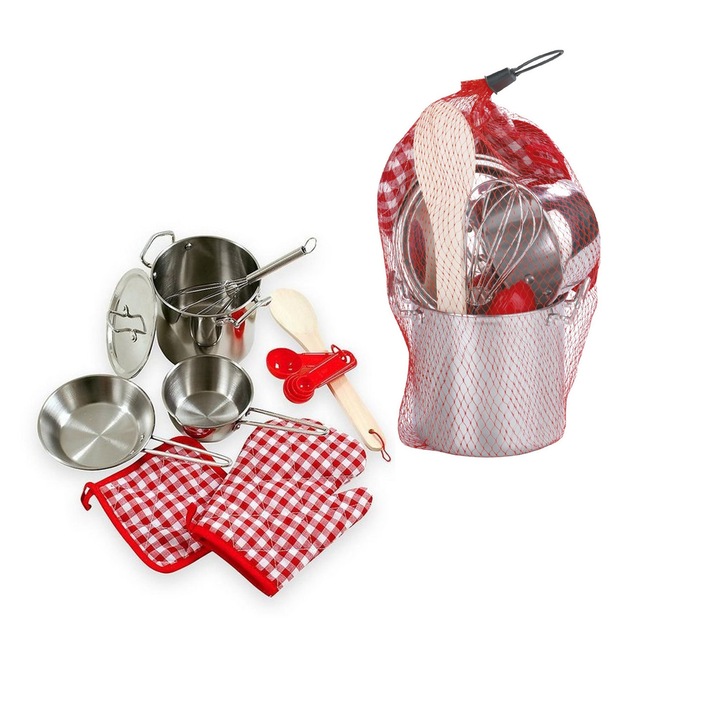 Set de gatit pentru copii, Moses, Otel inoxidabil, 13 piese, 11 x 24 x 15 cm, 3 ani+, Multicolor