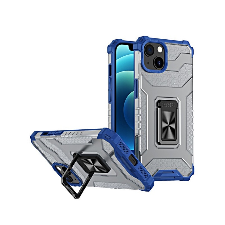 Hátsó tok Antishock Upzz Tough Stand Crystal Ring kompatibilis iPhone 12 telefonnal, kék