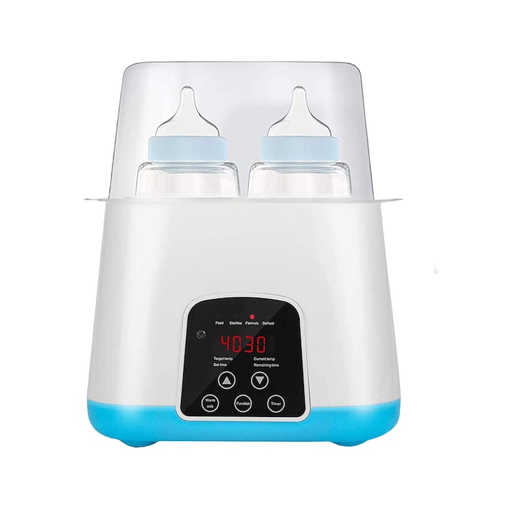 Електрически нагревател за бебешки шишета 6 в 1, Стерилизатор, BPA free, LCD дисплей, Бял /Син