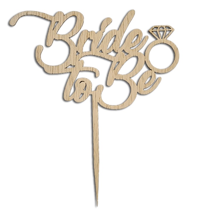 Топер Bride to Be, декорация за торта, естествено или цветно дърво, 20 см
