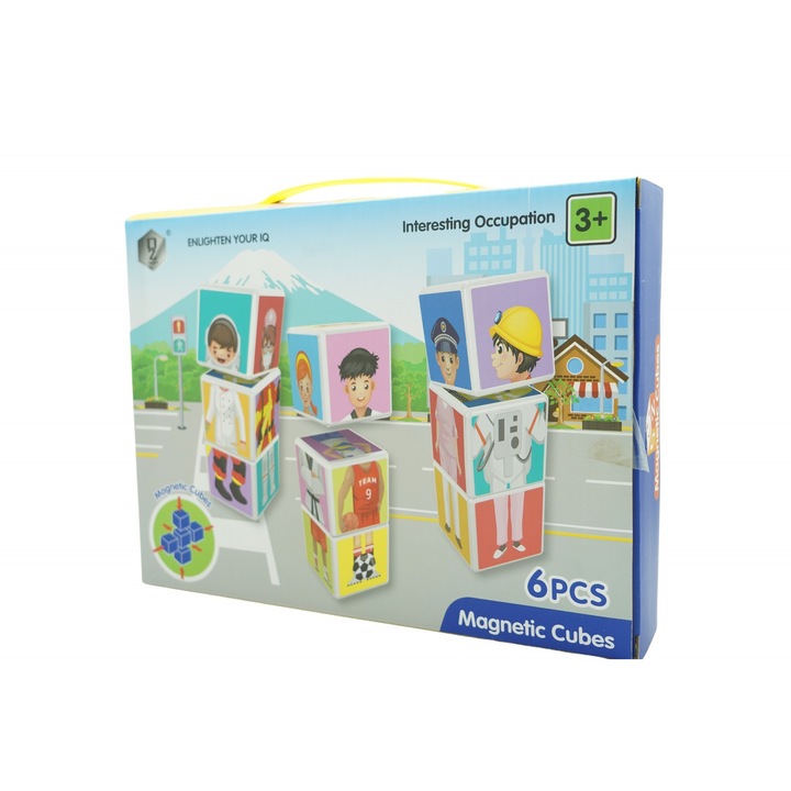 Образователна игра тип пъзел, Магнитни кубчета с изображения, Занаяти, 6 части, Многоцветни