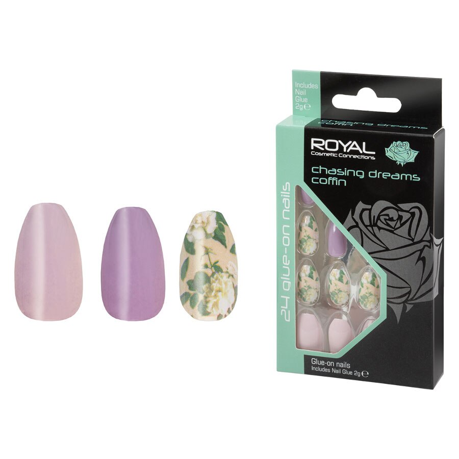 Royal Cosmetics 24 Coffin-Nagelspitzen „Time To Sparkle“ – Klebenägel Mit Design, Inkl. Nagelkleber