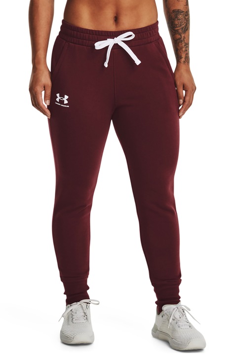 Under Armour, Rival laza fazonú polár szabadidőnadrág, Fehér, Sötétpiros, 2XL