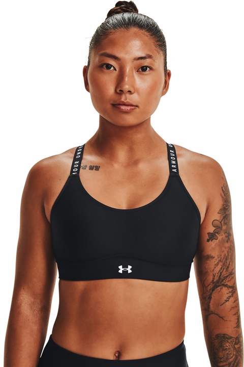 Under Armour, Bustiera cu sustinere medie, pentru antrenament Infinity, Alb/Negru