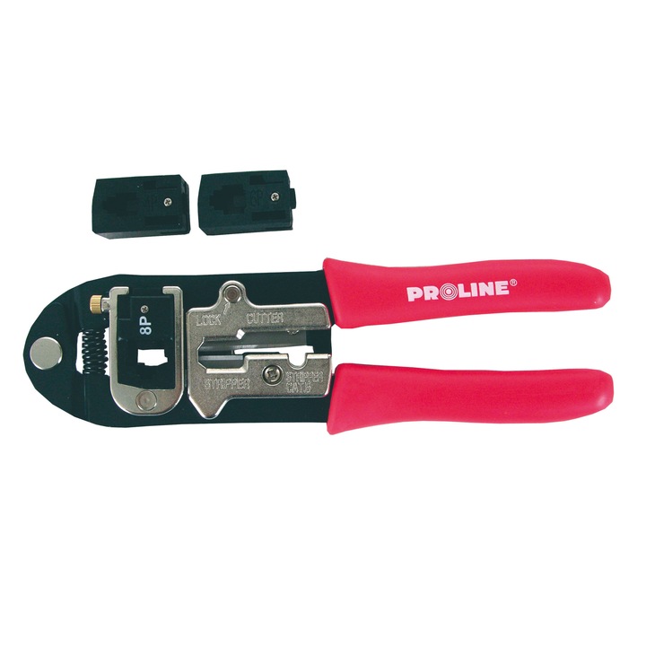 Клещи за пресоване на телефонни клеми, Proline, RJ 4P/6P/8P, Черни/Червени