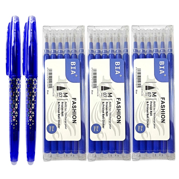 Set 2 x Pix cu radiera 0,7mm si 18 rezerve, Roller, Albastru, Bia