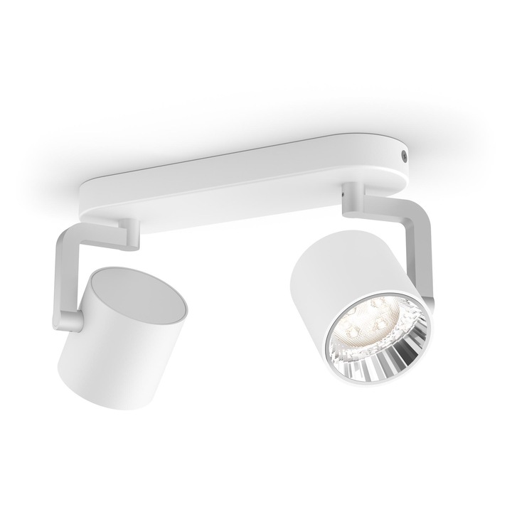 Spot LED luminos dubu Philips Byrl, 2x4.3W, 800 lm, intensitate variabila, 16x28.2x10.2cm, Metal, Alb