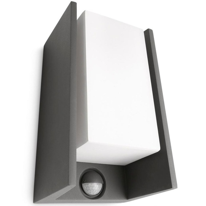 Aplica pentru exterior Philips Ecomoods, cu senzor de miscare, E27, IP44, 24.5x11.8x10cm, Aluminiu, Antracit