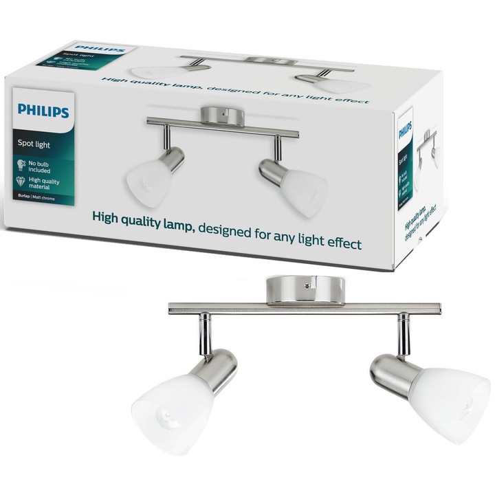 Aplica tip spot luminos Philips Essentials Burlap, 2xE14, IP20, 14.5x29x19.5 cm, Crom mat