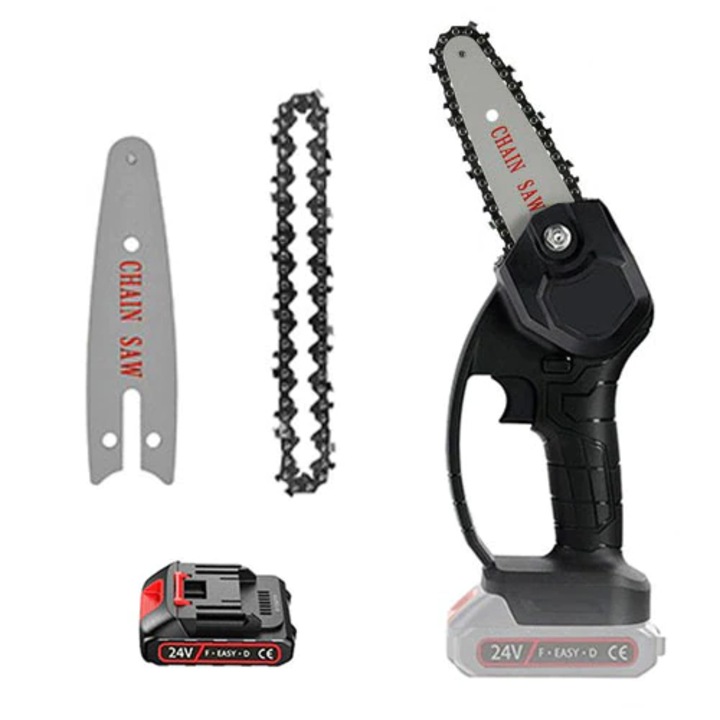 Електрически трион SYNO с 2 вериги, мини, 24V акумулаторни батерии, 6 инча верига, 24V, черен