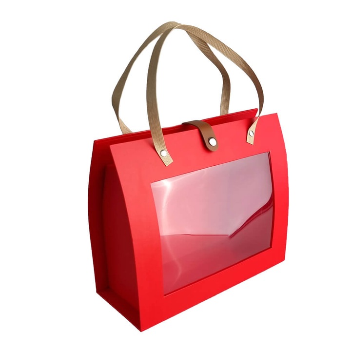 Кутия с дръжки за прозорец и телбод, Червена, картонена, Createur, 28x11x23 см