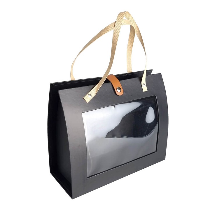 Кутия с дръжки за прозорец и телбод, Черна, картонена, Createur, 28x11x23 см