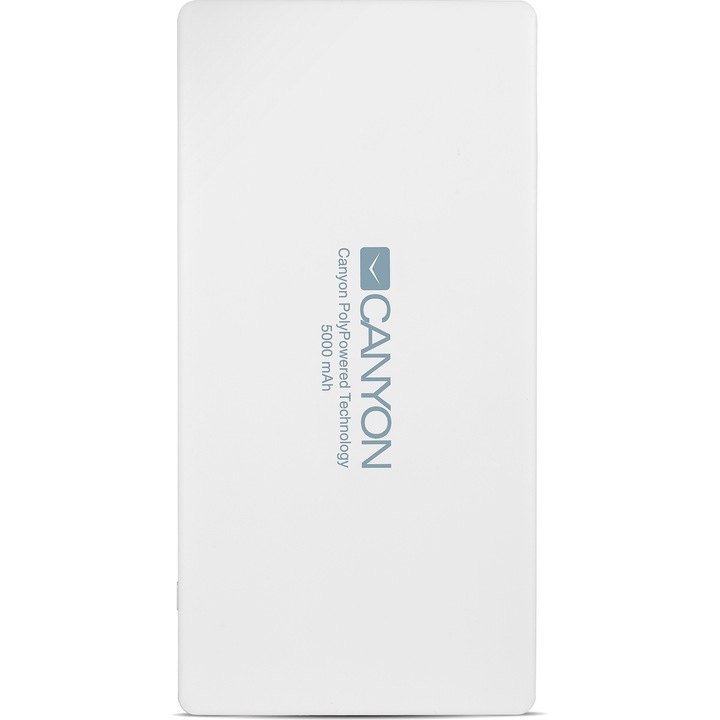 Acumulator extern Canyon, 5.000 mAh, lithium polymer, 2 x 5V/2A (USB), ultra slim, White