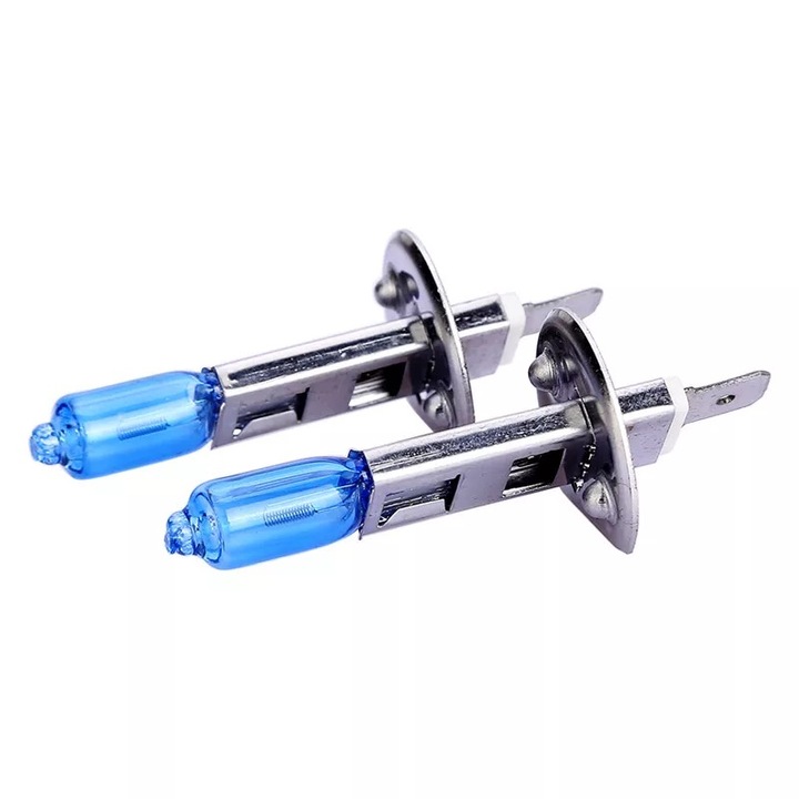 Set 2 becuri halogen 100w, H1, +130%, super white 12v, lumina alba
